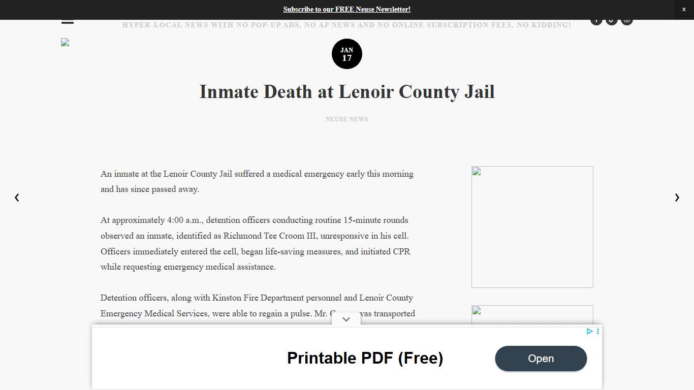 Inmate Death at Lenoir County Jail — Neuse News