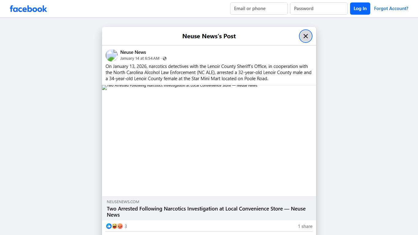 Neuse News - On January 13, 2026, narcotics detectives... Facebook